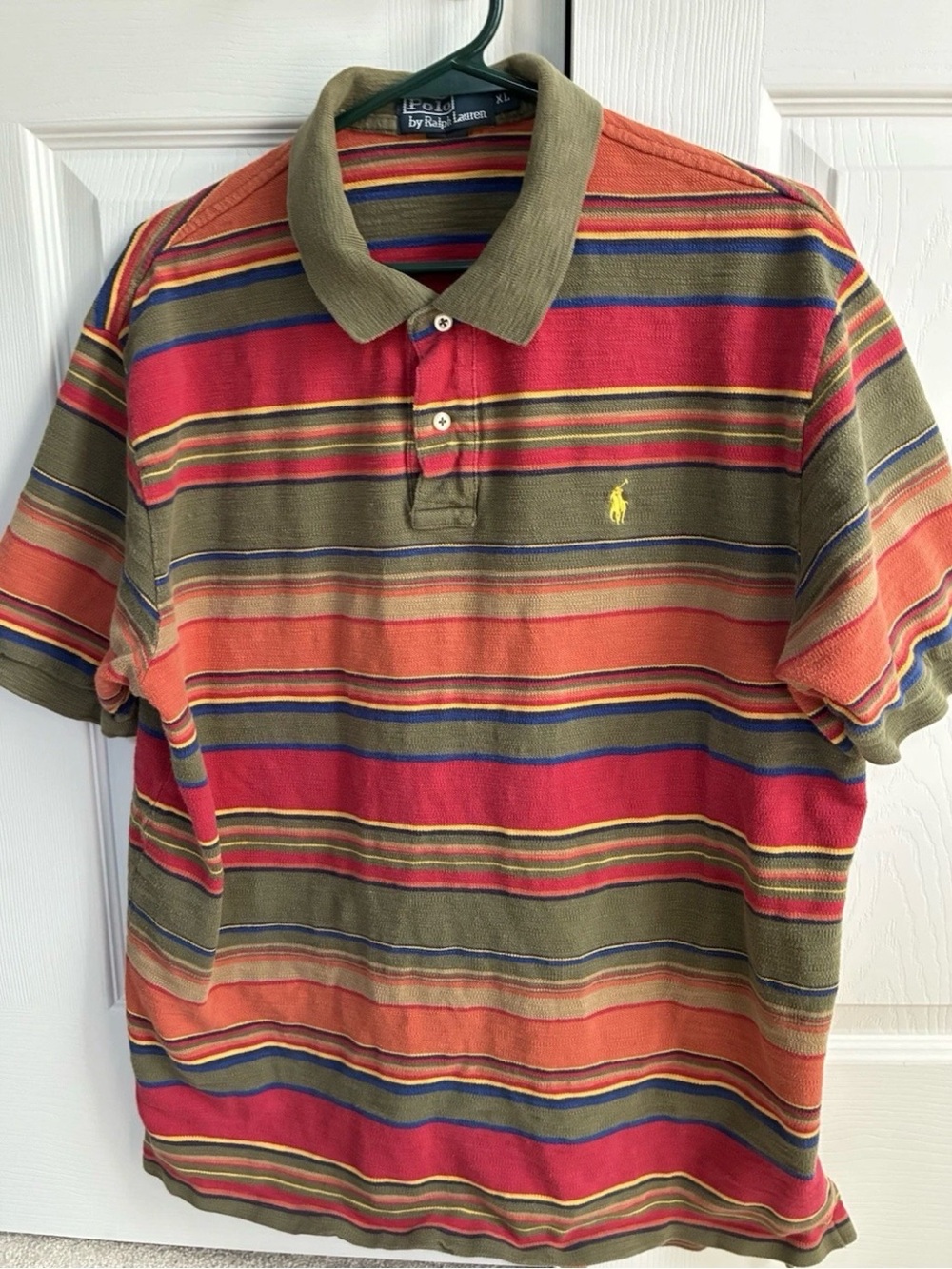 Polo by Ralph Lauren Multicolor Striped Polo — Olive, Orange & Red Men’s XL